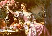 A lady in a lilac dress with flowers, Wladyslaw Czachorski
